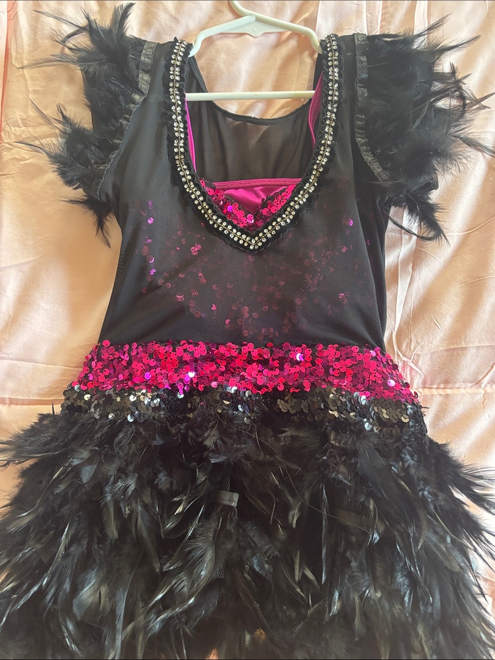Glamour Black and Hot Pink Sequin Feather Dance Costume